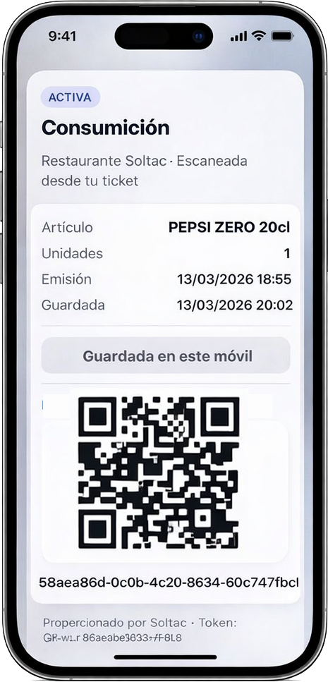 Pantalla de consumición en soltac WALLET